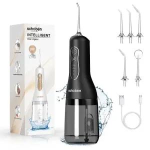 워터 플로서 휴대용 무선 구강 세정기 4가지 모드 5개의 노즐 USB 충전 업그레이드된 물탱크 용량