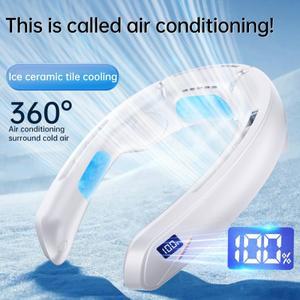 TEC 반도체 냉각 기능이 있는 목걸이형 선풍기, 100단 속도, 저소음, 날개 없는 디자인, LED 디스플레이,