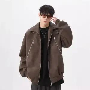 GLINE 남성 캐주얼 봄 빈티지 코트 재킷 터틀넥 디트로이트 점퍼 블루종 PU가죽 상의 JEN1