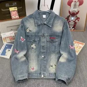 슬램덩크 봄 가을 남성 청 청자켓 꽃 자수 코트 워싱 상의 커플 재킷 HO3