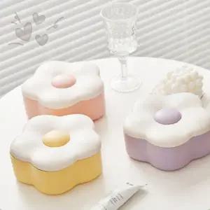 꽃무늬 디자인 화장대 정리 소품 수납함 거울 달린 보관함 메이크업 도구 정리