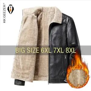 남자 바람막이 가을 겨울 남성 가죽 청 자켓 남성용 재킷 따뜻한 양털 코트 오버사이즈 6XL 7XL 8XL 플러스