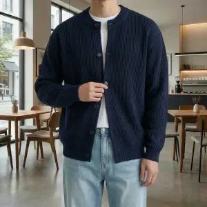 [쿼터]남자 세미 크롭 골지 라운드 가디건 6color