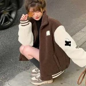 [JED] 여자 나들이 후리스 룩 여행 항공 점퍼 배색 뽀글이