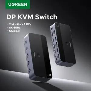 모니터분배기 선택기 셀렉터 스위치 UGREEN DP KVM 2대 모니터 PC용 8K 60Hz USB 30 키보드 마우스 공유 HD