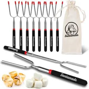 마시멜로 로스팅 스틱 10개 세트 - 텔레스코핑 와이드 앵글 스모어 캠프파이어 그릴 모닥불 파티 용품용