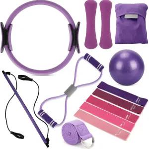 소울첸 13개 필라테스 장비 키트 가정용 링 및 볼 세트 여성용 1.1파운드 인체공학적 뼈 모양 덤벨 2개