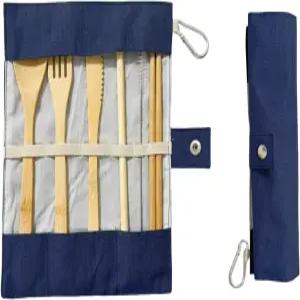 대나무 여행 도구 세트 케이스 식기 재사용 가능한 6피스 숟가락 포크 나이프 젓가락 빨대 및 브러시 캠핑