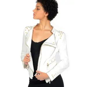 Fashion SX 여성용 클래식 테일코트 패션 쉐이핑 데님 재킷 펑크 오토바이 라이딩 수트 상감 화이트. XS [