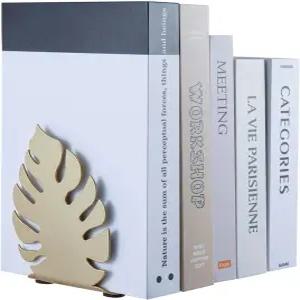 마이 기프트 브라스 톤 몬스테라 장식 북엔드 세트 선반용 메탈 책장 및 사무실 열대 식물에서 영감을 받은