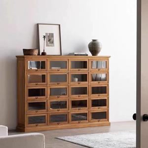 복고풍 원목 서랍장, 유리 사이드 캐비닛, 벽걸이 책장