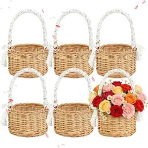 페도발리 6개 플라워 걸 바구니 7.87 x 5.31 인치 경량 위커 라탄 홈 가든 장식 생일 파티 결혼 용품