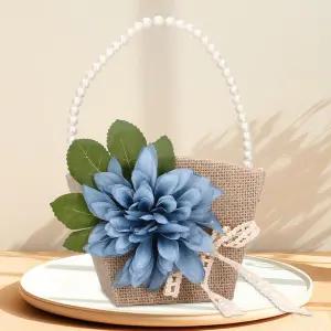 소박한 꽃 소녀 바구니 진주 손잡이가 달린 빈티지 삼베 결혼식 신부를 위한 황마