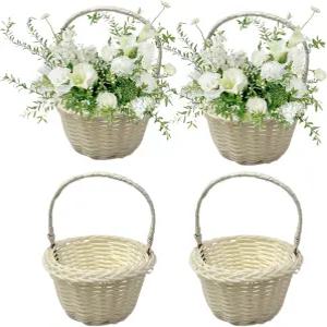 미니 바구니 손잡이가 달린 작은 미니어처 라탄 토트 플라워 걸 결혼식 파티 장식 버드나무를 위한 장면 꽃
