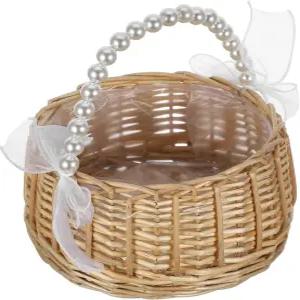 결혼식 파티 장식용 힐티 웨딩 플라워 걸 바구니 진주 손잡이와 리본 보우가 있는 손으로 짠 라탄