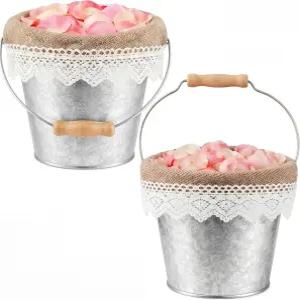 결혼식 파티 플로럴 캔디 보관 홈 빈티지 장식용 린넨 레이스 안감 나무 손잡이가 있는 오토링 2개 웨딩