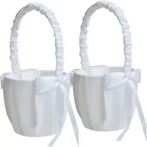 플라워 걸 바스켓 화이트 웨딩 심플한 귀여운 로열 보우 레이스 새틴 리본 진주 라인스톤 결혼식 파티