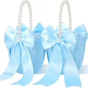 결혼식 발렌타인 데이를 위한 귀여운 진주 손잡이 보크노트 새틴 꽃바구니가 있는 Zehao 2개 웨딩 플라워