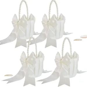 진주 손잡이가 달린 ATAILOVE 플라워 걸 바구니 결혼식용 보리 파리 웨딩 4종 세트