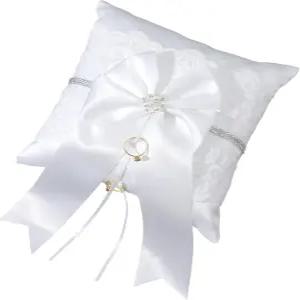 키니고 웨딩 링 베어러 베개 화이트 빈티지 보크노트 쿠션 레이스 진주 반지 결혼식 파티 장식 제안식 7.87