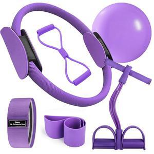 여행 및 홈 운동을 위한 발 페달 풀러, 필라테스 링, 그림 8 저항 밴드, 볼, 요가 스트레칭 탄력 밴드 등 여성용 세트용 필수 키트