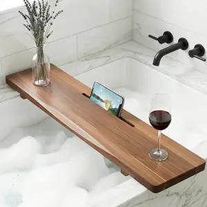 스탠다드 욕조용 프리미엄 아카시아 우드 트레이 캐디 29.5인치 조절식 럭셔리 스파 욕실 정리대 여성용