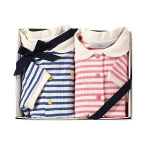 [롯데백화점]블루독베이비 BL+PK스트라이프우주복 선물세트 46370-675-03+46370-675-02  출산백일돌선물