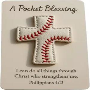 포켓 블레싱 - 야구 크로스 에디션 핸드메이드 가죽 허그 기프트 카드가 포함된 토큰 장려 기독교 종교