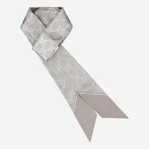 구찌 6S 812250 3G001 1900 GG 프린트 홀스빗 실크 스카프 라이트 그레이