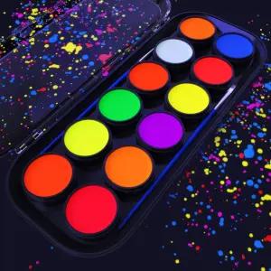 ARTEZA UV 페이스 페인트 키트 12가지 네온 컬러 수성 무독성 전문 할로윈 및 죽은 자들의 날 의상 축제