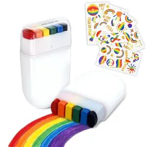 프라이드 타투가 있는 레인보우 페이스 페인트 2팩 임시 게이 메이크업 스틱 코스프레용 워셔블 바디