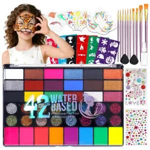 파티용 페이스 페인팅 키트 42가지 색상 무독성 워터 활성화 팔레트 아티스트 페스티벌 무대 코스프레 생일