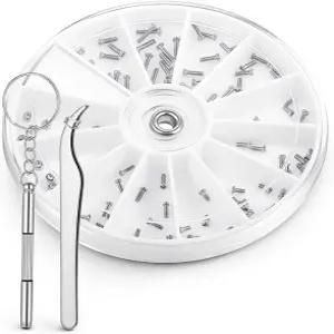 120피스 안경 수리 키트 정밀 드라이버 및 핀셋이 포함된 스테인리스 스틸 나사와 너트 선글라스용 범용