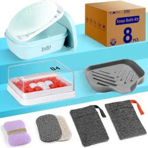 여행용 비누 케이스 홀더 접시 가방 세이버가 포함된 8피스 목욕 키트 가정용 캠핑 헬스장 호텔용 가죽