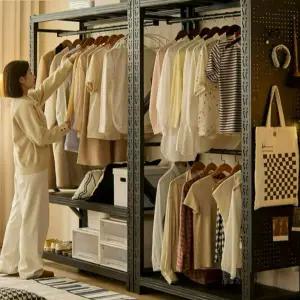 세탁소행거 앵글 옷걸이 창고 파이프 고정식 2단 의류