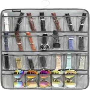 ANZORG 걸이 시계 밴드 정리함 스트랩 액세서리 홀더 28개의 투명 포켓GREY이 있는 보관 디스플레이 케이스