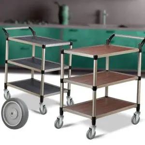 서빙 우드 주방 이동식 특대형 3단 트롤리 카트 테이블서빙카트