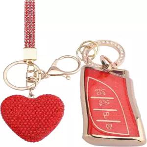 2018-2024년형 UX200 LS500H LC500H ES300h 스마트키 골드 레드용 다이아몬드 하트 체인이 있는 렉서스