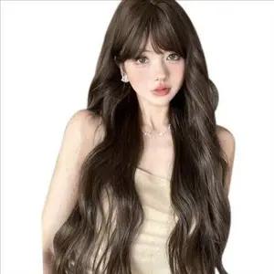 [골드스마일]자연 여성 통가발 데일리 긴 머리 웨이브 풍성한 헤어 앞머리