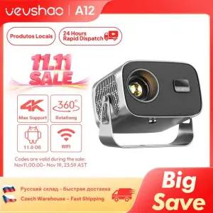 빔프로젝터 VEVSHAO A12 4K 안드로이드13 프로젝터 스마트폰 휴대폰 네이티브 자동 초점 키스톤 보정 BT52