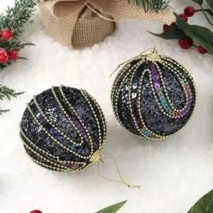 다크블루 글리터 장식볼 2p세트 10cm 스팽클드레스 트리장식