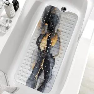 대리석 욕조 매트 미끄럼 방지 샤워용 블랙 화이트 골드 배수구와 흡입 컵이 있는 대형 세탁 가능 40 X 16