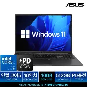 ASUS 비보북 16 X1605VA-MB2180 WIN11 16GB램 (SSD 512GB) 인텔 코어5 120U 16인치 사무용 가성비 노트북