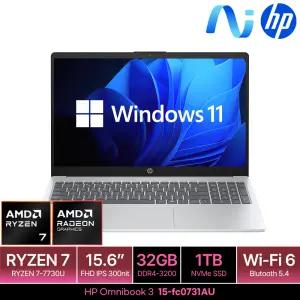 HP 옴니북 3 15-fc0731AU WIN11 32GB램 (SSD 1TB) 15.6인치 FHD 최신 AI 노트북R7 7730U 사무용 노트북