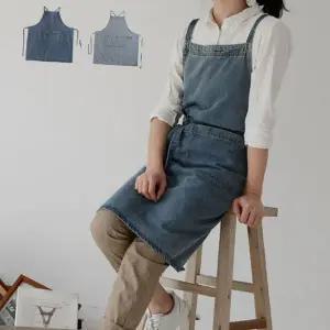 청 앞치마 작업용 바리스타 주방 데님 앞치마 카페 공방 생활용