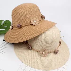 플라워 리본 밀짚 벙거지 모자 여름 휴가 버킷햇 여성 자외선 차단 바캉스