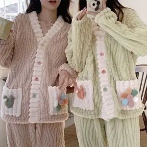 은창)러블리 플라워 웨이브 극세사 수면잠옷 세트겨울 (HSJ-WFG6AIO)