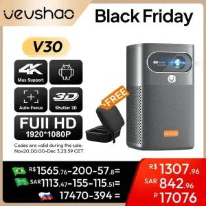 빔프로젝터 Vevshao V30 3D 미니 프로젝터 시네마 스마트 안드로이드 와이파이 휴대용 1080P 홈시어터 비디