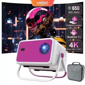 빔프로젝터 Velec 4K HD 프로젝터 650 ANSI 1080P 자동 초점 안드로이드 11 H713 Wifi6 BT52 휴대용 야외