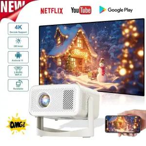 빔프로젝터 HT23 플러스 4K 안드로이드 14 프로젝터 650ANSI 자동 초점 키스톤 1080P 360 ° 회전식 와이파